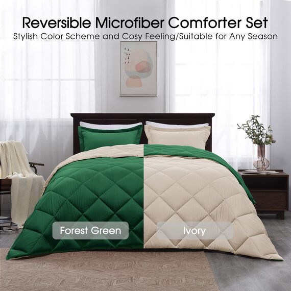Basic Beyond Bettwäsche-Set für King-Size-Betten, Daunen-Alternative, wendbar, 1 Bettdecke (264,2 x 233,7 cm) mit 2 Kissenbezügen, Waldgrün