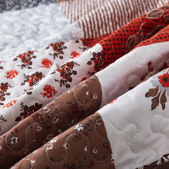 HoneiLife Bettwäsche-Set für King-Size-Betten, 3-teilig, Mikrofaser, wendbar, Patchwork-Bettwäsche-Set, leicht, Blumenmuster, für alle Jahreszeiten, Amaranth-Rot