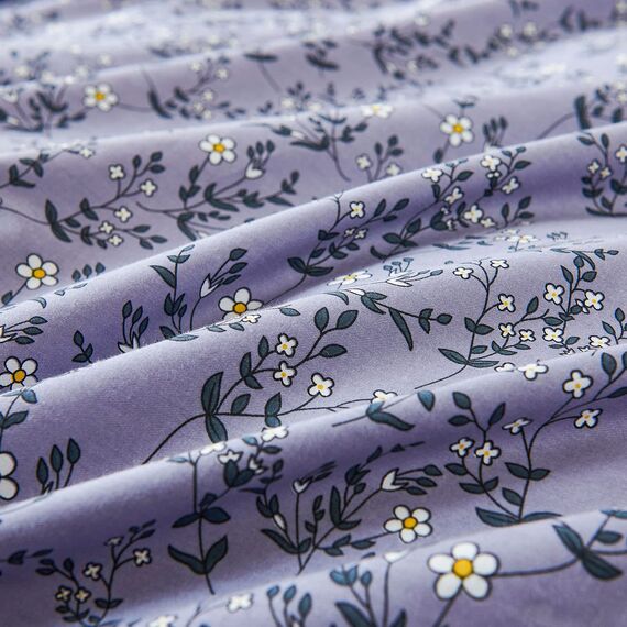 HoneiLife Bettbezug für King-Size-Betten – 100 % Baumwolle, Bettbezug-Sets, hellviolett, Bettbezug mit Reißverschluss und Eckbändern, 3-teiliges Wildblumen-Bettbezug-Sets, Lavendelgrau