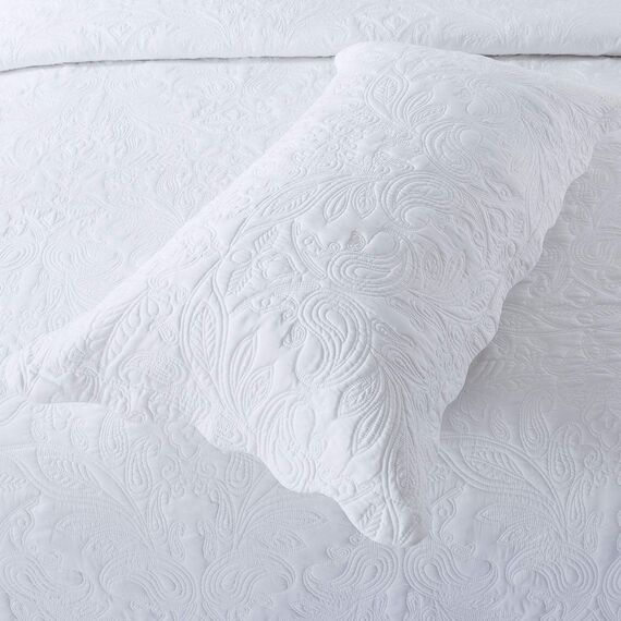 HoneiLife Bettwäsche-Set, Queen-Size-Größe, 3-teilig, bestickte Mikrofaser-Tagesdecke, wendbar, leicht, Paisleymuster, Bettwäsche-Set, für alle Jahreszeiten, Steppdecken - weiß