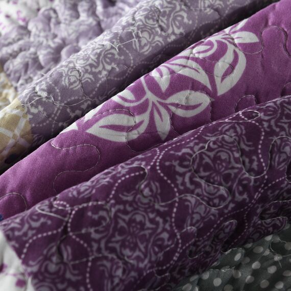 HoneiLife Steppdecken-Set in Queen-Size, 3-teilig, Mikrofaser, wendbar, Patchwork-Bezüge, Blumen-Bettwäsche-Set, Ganzjahresdecke, Late Spring, Queen/Full-Size