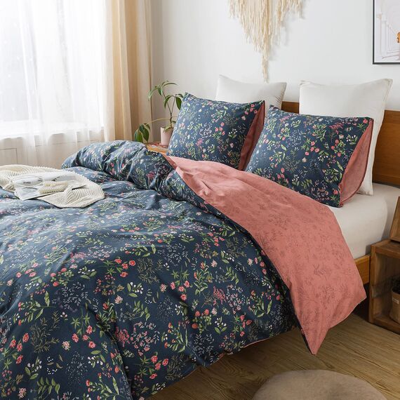 HoneiLife BettbezugSet für KingSizeBetten – 100% Baumwolle, BettbezugSets, weicher und atmungsaktiver Bettbezug mit Reißverschluss und Eckbändern, 3teiliges WildblumenBettbezugSet –
