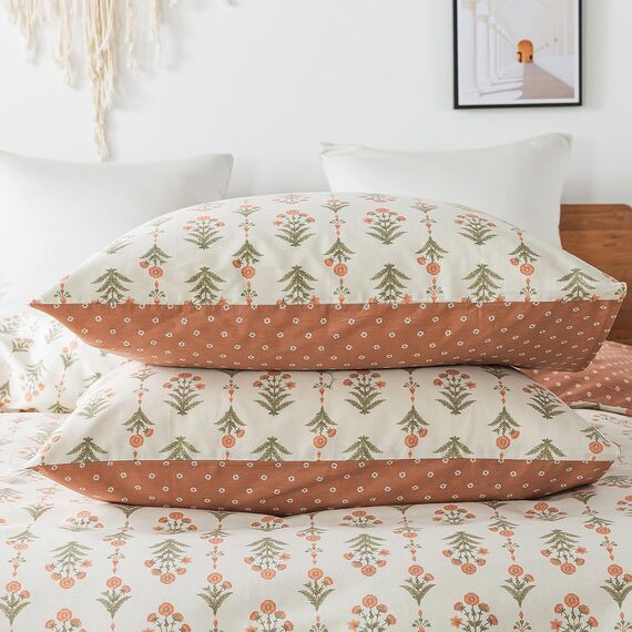 HoneiLife Queen-Bettbezug-Set – atmungsaktiv, 100 % Baumwolle, Blumenmuster, 3-teilig, Wildblumen-Bettbezug, mit Reißverschluss und Eckbändern, süßes Gras