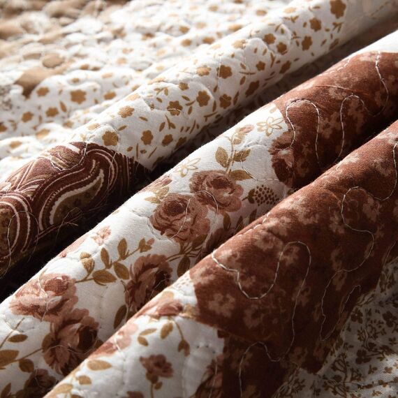HoneiLife Bettwäsche-Set für Queen-Size-Bett, 3-teilig, Mikrofaser, wendbar, Tagesdecke, Patchwork-Überzug, Blumenmuster, alle Jahreszeiten, Steppdecken mit Dreiecks- und Queen-Size-Größe