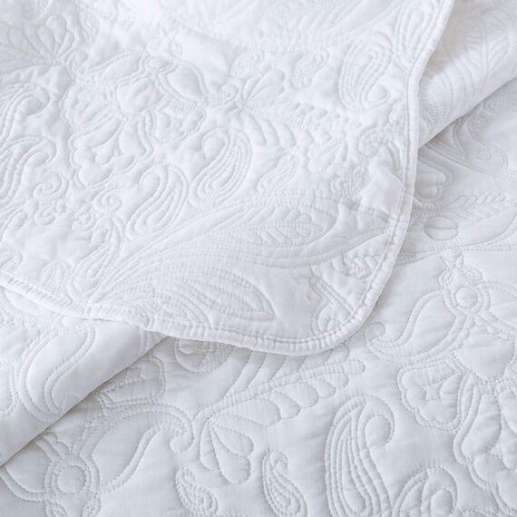 HoneiLife Bettwäsche-Set, Queen-Size-Größe, 3-teilig, bestickte Mikrofaser-Tagesdecke, wendbar, leicht, Paisleymuster, Bettwäsche-Set, für alle Jahreszeiten, Steppdecken - weiß