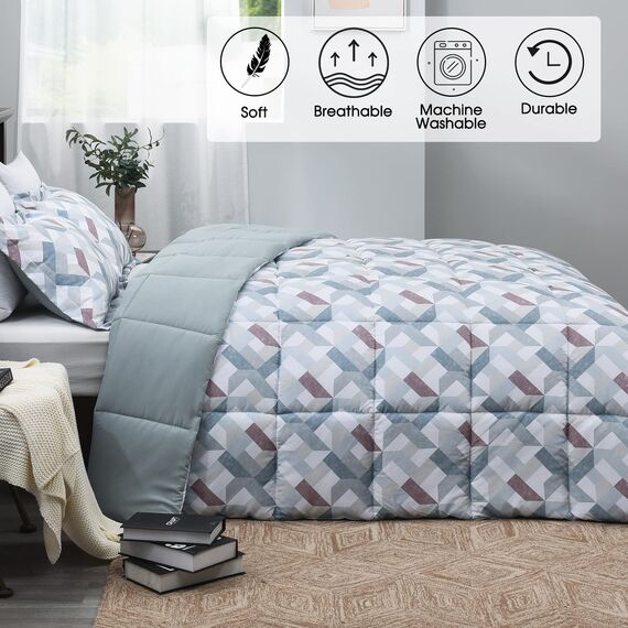 Basic Beyond Bettwäsche-Set für King-Size-Bett, leichte Daunen-Alternative, bedruckt, Geometrisches Muster