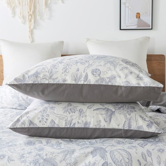 HoneiLife Queen-Bettbezug-Set – 100 % Baumwolle, Bettbezug mit Blumenmuster, weicher und atmungsaktiver Bettbezug mit Reißverschluss und Eckbändern, 3-teiliges Wildblumen-Bettbezug-Sets-Kräuter