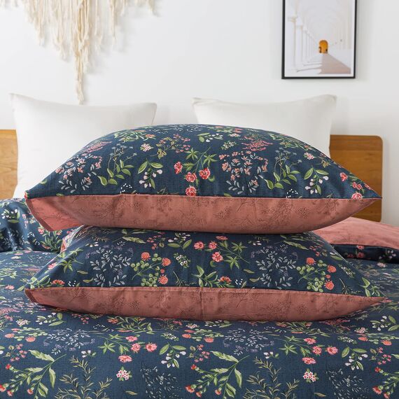 HoneiLife BettbezugSet für KingSizeBetten – 100% Baumwolle, BettbezugSets, weicher und atmungsaktiver Bettbezug mit Reißverschluss und Eckbändern, 3teiliges WildblumenBettbezugSet –