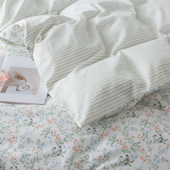 HoneiLife Botanical Bettbezug-Set für Queen-Size-Betten, 100 % Baumwolle, Blumen-Bettwäsche-Set, Wildblumen-Bettwäsche-Set für Queensize-Betten