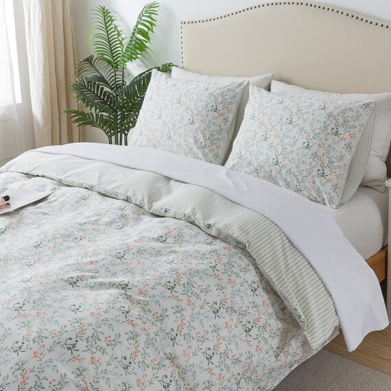 HoneiLife Botanical Bettbezug-Set für Queen-Size-Betten, 100 % Baumwolle, Blumen-Bettwäsche-Set, Wildblumen-Bettwäsche-Set für Queensize-Betten
