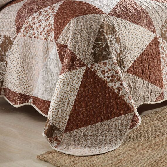 HoneiLife Bettwäsche-Set für Queen-Size-Bett, 3-teilig, Mikrofaser, wendbar, Tagesdecke, Patchwork-Überzug, Blumenmuster, alle Jahreszeiten, Steppdecken mit Dreiecks- und Queen-Size-Größe