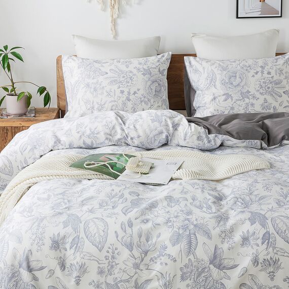 HoneiLife Queen-Bettbezug-Set – 100 % Baumwolle, Bettbezug mit Blumenmuster, weicher und atmungsaktiver Bettbezug mit Reißverschluss und Eckbändern, 3-teiliges Wildblumen-Bettbezug-Sets-Kräuter