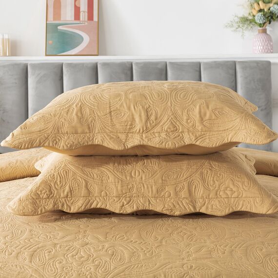 HoneiLife Queen-Bettwäsche-Set – 3-teiliges Mikrofaser-Bettwäsche-Set, leichte Tagesdecken, wendbar, Retro-Bettbezug, Paisley-Muster, Bettwäsche-Set, Ganzjahresdecken, Gelb