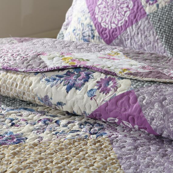HoneiLife Bettwäsche-Set für Doppelbett, 2-teilig, Mikrofaser-Steppdecken, wendbar, Patchwork-Decken, Blumenmuster, für alle Jahreszeiten, Steppdecken im späten Frühling