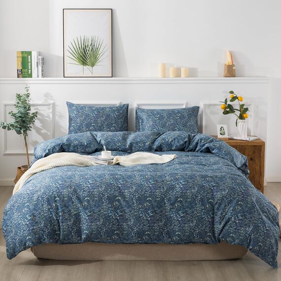 HoneiLife Queen-Size-Bettbezug, 100 % Baumwolle, Bettbezug-Set, atmungsaktives Bettwäsche-Set mit Reißverschluss und Eckbändern, 3-teiliges Wildblumen-Bettwäsche-Set