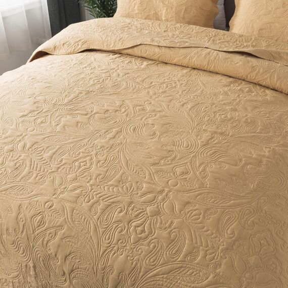 HoneiLife Queen-Bettwäsche-Set – 3-teiliges Mikrofaser-Bettwäsche-Set, leichte Tagesdecken, wendbar, Retro-Bettbezug, Paisley-Muster, Bettwäsche-Set, Ganzjahresdecken, Gelb