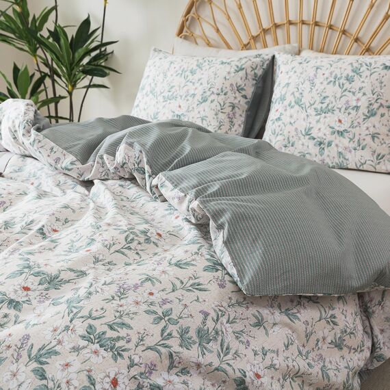 HoneiLife Bettwäsche-Set mit Blumenmuster für Queen-Size-Betten, 100 % Baumwolle, weiches botanisches Bettwäsche-Set mit Reißverschluss und Eckbändern, 3-teiliges Wildblumen-Bettwäsche-Set, Grün
