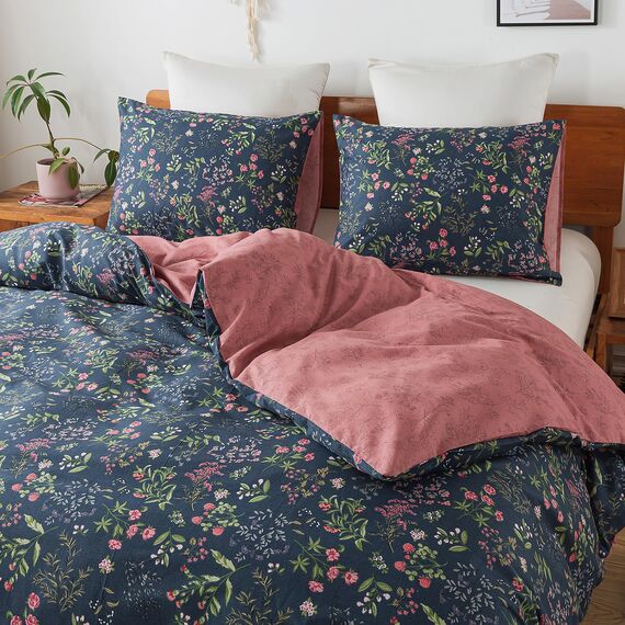HoneiLife BettbezugSet für KingSizeBetten – 100% Baumwolle, BettbezugSets, weicher und atmungsaktiver Bettbezug mit Reißverschluss und Eckbändern, 3teiliges WildblumenBettbezugSet –