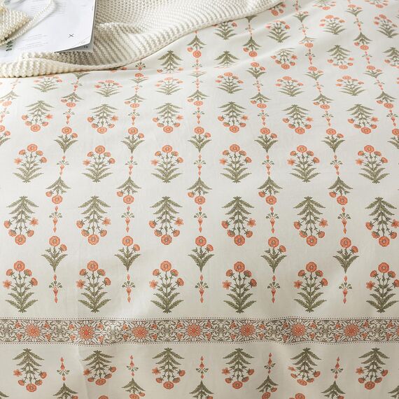 HoneiLife King-Bettwäsche-Set, 100 % Baumwolle, Bettbezug mit Blumenmuster, weich und atmungsaktiv, Bettbezug mit Reißverschluss und Eckbändern, 3-teiliges Wildblumen-Bettwäsche-Set, Süßgras