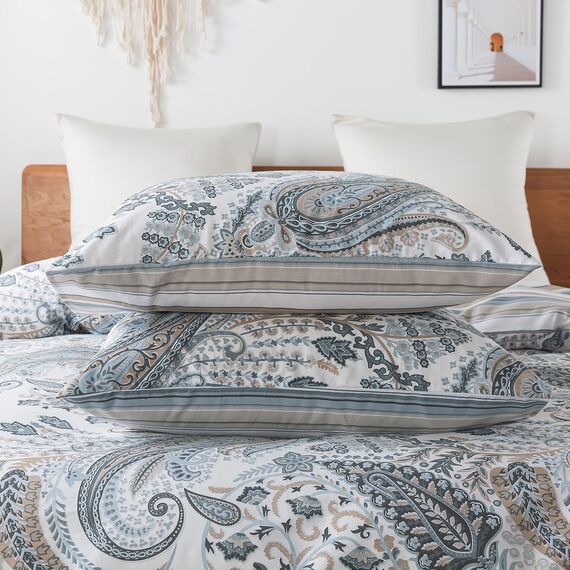 HoneiLife Baumwoll-Bettbezug, Queensize-Bett, 3-teilig, Paisleymuster, weich und atmungsaktiv, Bettbezug-Sets mit Reißverschluss und Eckbändern, Wildblumen-Bettbezug-Sets für alle Jahreszeiten