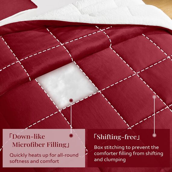 Basic Beyond Twin-Bettwäsche-Set – Micromink Fleece, Sherpa-Bettdecke für Doppelbett, weich und warm, Doppelbett-Bettwäsche-Set für Mädchen und Jungen im Winter, rot, 162,6 x 223,5 cm