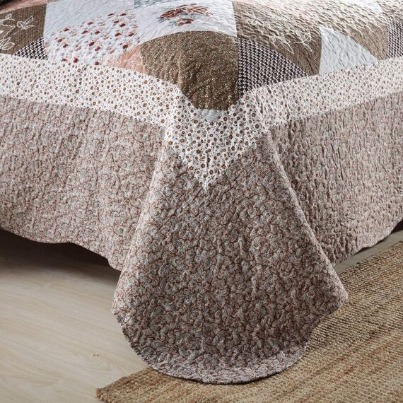 HoneiLife Bettwäsche-Set, Queen-Size-Größe, 3-teilig, Mikrofaser-Steppdecken, wendbar, Patchwork-Decken, Blumenmuster, Bettwäsche-Set, Steppdecken mit Mokka-Rose, Queen-Size-Bett
