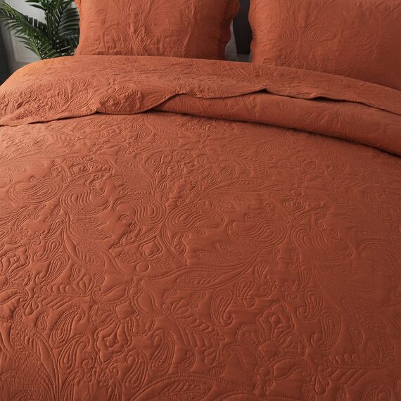 HoneiLife Queen-Size-Bettwäsche-Set – 3-teiliges Mikrofaser-Bettwäsche-Set, leichte Tagesdecken, wendbare Decken, Retro-Bettbezug, Paisleymuster, alle Jahreszeiten, Steppdecken – Rostfarben
