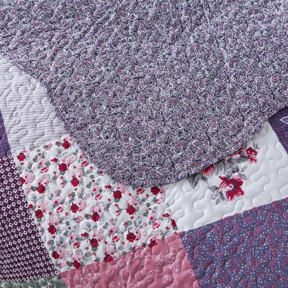 HoneiLife Steppdecken-Sets in Queen-Size, 3-teiliges Mikrofaser-Bettwäsche-Set, leichte Steppdecken, wendbar, Retro-Bettbezug, mit Blumenmotiv, Bettwäsche-Set für alle Jahreszeiten, Violett