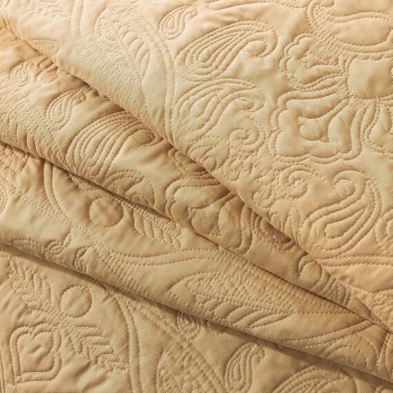 HoneiLife Bestickte Steppdecke für King-Size-Betten – 3-teiliges Mikrofaser-Bettwäsche-Set, leichte Tagesdecken, wendbare Decken, Retro-Bettbezug, Paisleymuster, Ganzjahres-Steppdecken, Gelb