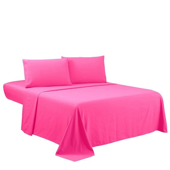 Sfoothome Bettwäsche-Set für King-Size-Betten – 4-teiliges Hotel-Bettwäsche-Set, extra tiefe Taschen, Serie 1800, knitter- und lichtbeständig, Bettlaken und Kissenbezug-Set (Kingsize, Hot Pink)
