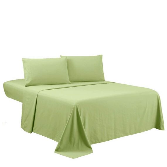 Sfoothome Bettwäsche Bettbezug Bettlaken-Set mit 4 Klammern, tiefe Taschen, 2 extra Kissenbezüge, knitterfrei, fleckenabweisend, 6-teilig Full Sage Green-4 Pieces