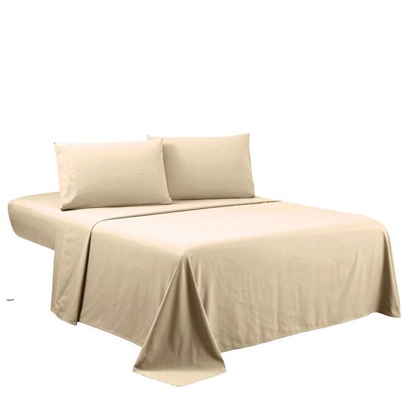 Sfoothome Hellbeige Queen-Bettwäsche-Set – Hotel-Luxus-Bettwäsche-Set, extra Tiefe Taschen, 1800er-Serie, Knitter- und lichtbeständig, Bettlaken und Kissenbezug (Queensize, Beige)