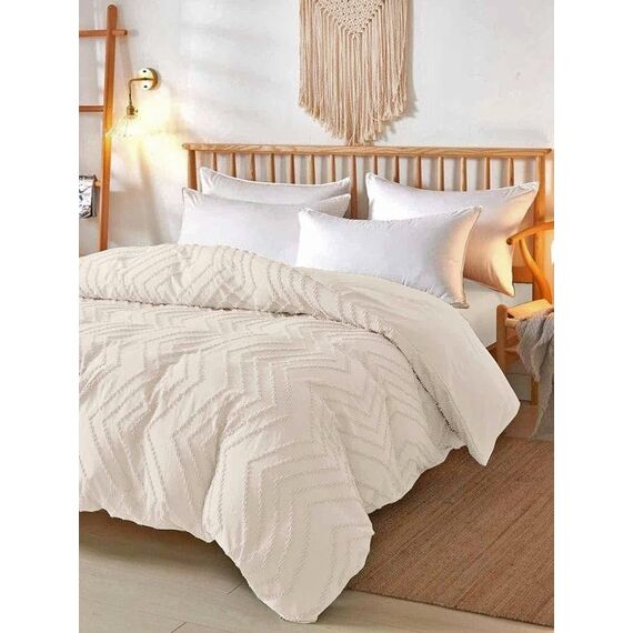 Nanko Beige Bettbezug Queen-Size-Größe, 3-teiliges Boho-Bettwäsche-Set, getuftete Mikrofaser-Bettwäsche-Set, alle Jahreszeiten, weiche Stickerei, strukturierter geometrischer Bettbezug (90x90)