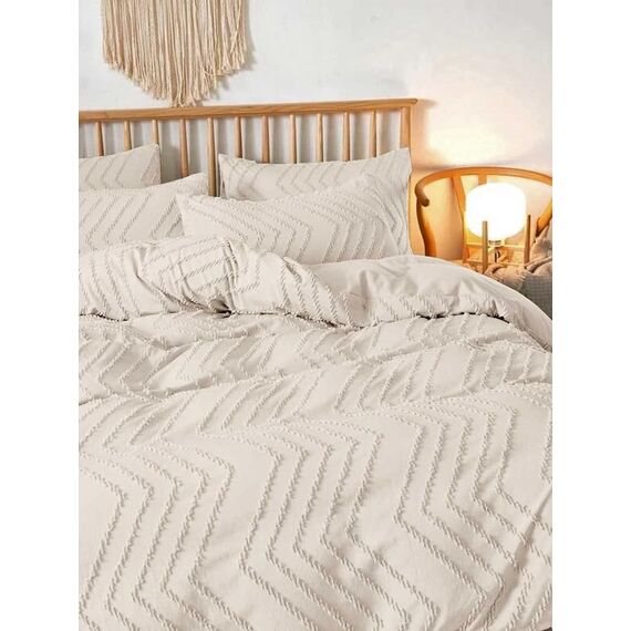 Nanko Beigefarbenes Bettbezug-Set für Doppelbett, Boho, getuftete Mikrofaser, für alle Jahreszeiten, ästhetisch, Shabby-Chic, weiche Stickerei, strukturiert, geometrisch, 172,7 x 228,6 cm, Beige