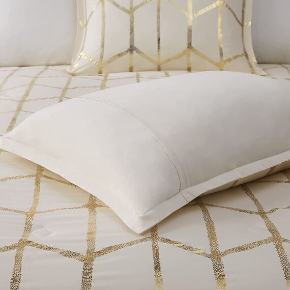 Intelligent Design Raina Bettwäsche-Set, King/Cal King, Elfenbein/Gold