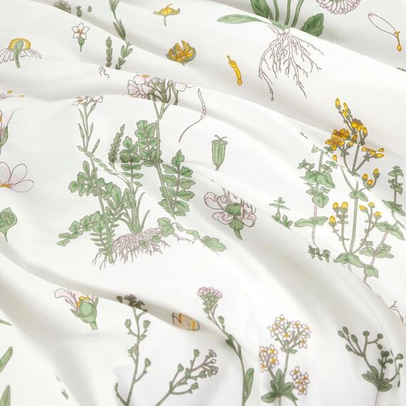 Wake In Cloud - Botanical Tröster-Set, 100 % Baumwolle, Blumenmuster, Cottagecore, neutral, Shabby-Chic-Stil, Kokette, ästhetisch, 3-teiliges Bettwäsche-Set, Gelbgrün, Queen-Size-Größe