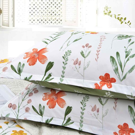 Nanko Bettwäsche-Set mit Blumenmuster, Queen-Size-Größe, 3-teilig, grüne Blätter, gelbe Blumen, botanisches Muster, weiche und leichte Mikrofaser, wendbarer Bettbezug für Damen, 228 x 228 cm, Weiß