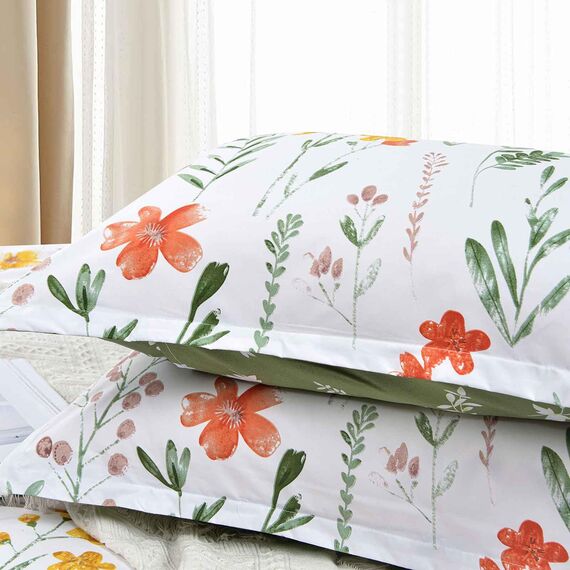 Nanko Bettwäsche-Set mit Blumenmuster, King-Size-Größe, 3-teilig, grüne Blätter, gelbe Blumen, botanisches Muster, weiche und leichte Mikrofaser, wendbar, für Damen, 267 x 228 cm, Weiß