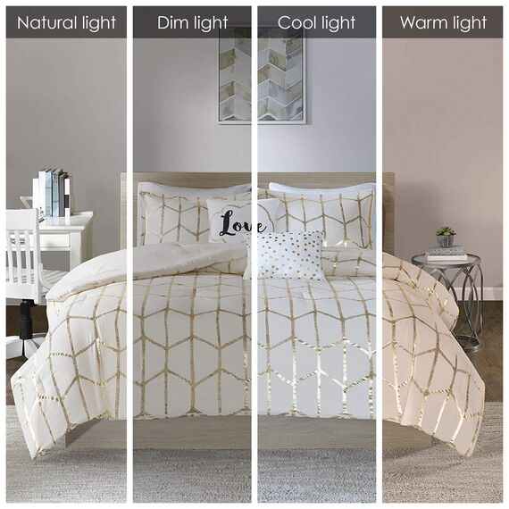 Intelligent Design Raina Bettwäsche-Set, King/Cal King, Elfenbein/Gold
