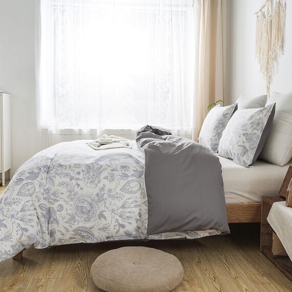 HoneiLife King-Bettwäsche-Set, 100 % Baumwolle, Bettbezug mit Blumenmuster, weich und atmungsaktiv, Bettbezug mit Reißverschluss und Eckbändern, 3-teiliges Wildblumen-Bettwäsche-Set, Kräuter