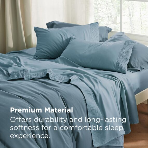 Bedsure Bettwäsche-Set in Hotelqualität, weiche und kühlende Polyester-Mikrofaser, 4-teilig, Doppelbett, pflegeleicht, mineralblau