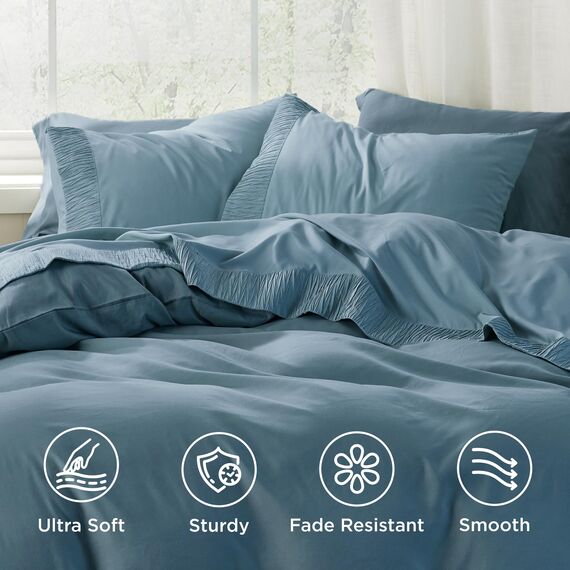 Bedsure Bettwäsche-Set in Hotelqualität, weiche und kühlende Polyester-Mikrofaser, 4-teilig, Doppelbett, pflegeleicht, mineralblau