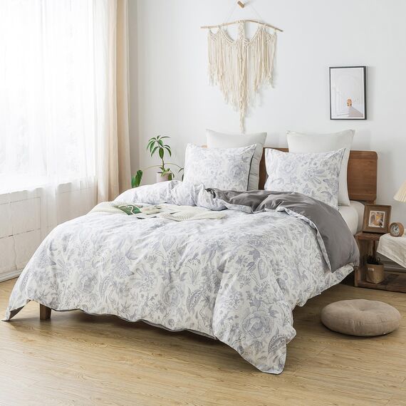HoneiLife King-Bettwäsche-Set, 100 % Baumwolle, Bettbezug mit Blumenmuster, weich und atmungsaktiv, Bettbezug mit Reißverschluss und Eckbändern, 3-teiliges Wildblumen-Bettwäsche-Set, Kräuter