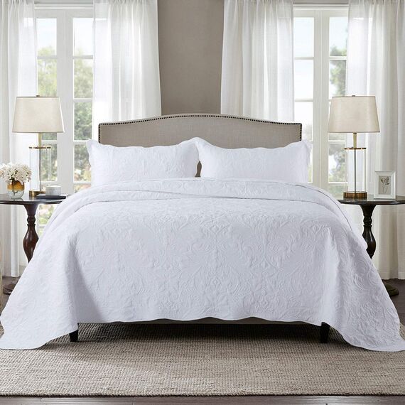 HoneiLife Bettwäsche-Set für King-Size-Betten, 3-teilig, Bestickt, Mikrofaser, wendbar, leicht, Paisleymuster, Bettwäsche-Set für alle Jahreszeiten, Weiß