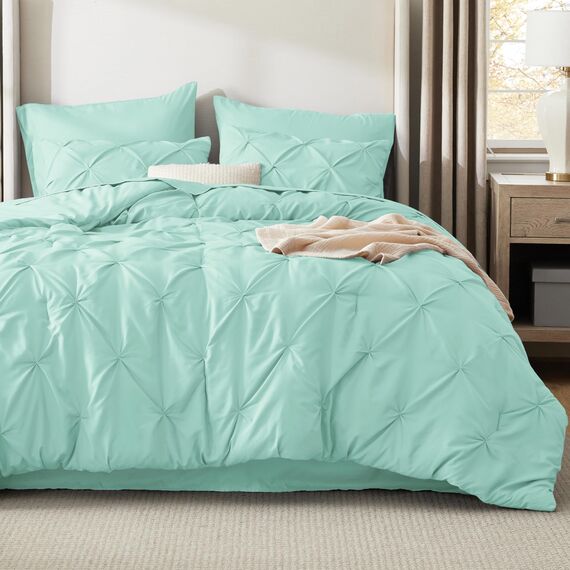 Bedsure Queen-Bettwäsche-Set, Mintgrün, Bett in einer Tasche, 7-teilig, GentleSoft™ Biesen, Geschenk für die Familie, Quetschfalten, Bettdecke mit Laken, Kissenbezügen und Kissenhüllen