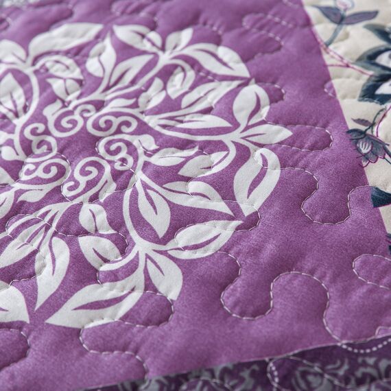 HoneiLife Bettwäsche-Set für King-Size-Betten – 3-teiliges Mikrofaser-Steppdecken, wendbare Tagesdecken, Patchwork-Decken, Blumen-Bettwäsche-Set, Steppdecken – Spätfrühling, Kingsize-Bett