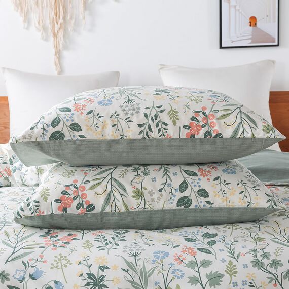 HoneiLife Duvet Dover King Size – 100% Baumwolle, Bettbezug, Blumenmuster, atmungsaktiver Bettbezug mit Reißverschluss und Eckbändern, 3-teiliges Wildblumen-Bettwäsche-Set, duftendes Gras