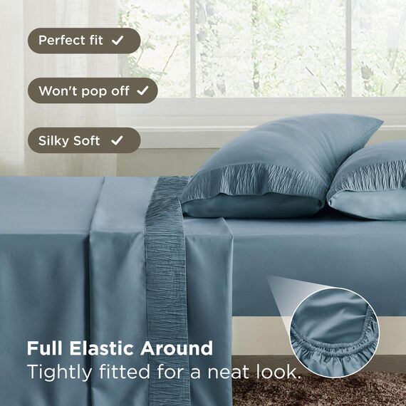 Bedsure Bettwäsche-Set in Hotelqualität, weiche und kühlende Polyester-Mikrofaser, 4-teilig, Doppelbett, pflegeleicht, mineralblau