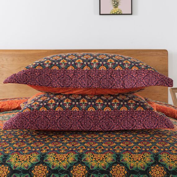 HoneiLife Steppdecken-Sets in King-Size, 3-teiliges Mikrofaser-Bettwäsche-Set, leichte Steppdecken, Wildblumen, Retro-Bettbezug, Steppdecke, Bettwäsche-Set für alle Jahreszeiten, Orange (Pumpkin)