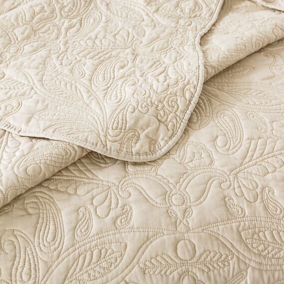 HoneiLife Bettwäsche-Set für King-Size-Betten, 3-teilig, Bestickt, Mikrofaser, wendbar, leicht, Paisleymuster, für alle Jahreszeiten, Beige